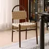 Silla de Comedor Vivian de la Edad Media Francesa Silla de Madera Maciza Tejida con Cuerda Silla Casual de Maquillaje con Respaldo Tejido Vintage para Sala de Estar Hogar