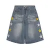 Calça Cropped Camuflada de Comércio Exterior Masculina Acima do Joelho Perna Larga Marca Tendência Jeans Verão Estilo Coreano Solta Esportiva Casual Comprimento Médio