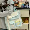 Bolsa de Ombro Color-Blocking Estilo Japonês Dopamina com Grande Capacidade, Estilo Menina Fofa e Suave, Adequada para Alunos do Ensino Fundamental II e Médio como Bolsa de Reforço