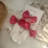 Conjunto de Gorro y Calcetines para Bebé Niña, Gorro de Hilo con Lazo Rojo, Gorro Protector de Fontanela para Recién Nacido, India