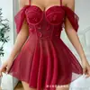 Novo tamanho plus size comércio exterior sexy lingerie com aro renda de malha estampada vestido camisola conjunto transparente fábrica feminino