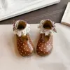Zapatos para Niños con Estampado de Lunares y Ribete de Encaje, Suela Suave para Gateo, Nuevo Estilo Primavera/Otoño 2026, Zapatos Pequeños de Cuero Mary Jane con Moño para Niñas