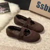 Sapatos Casuais Femininos Versáteis, Estilo Mori Retrô da Moda, Sapatos Femininos de Algodão com Tira Única e Boca Rasa, Sapatos de Avó com Salto Grosso e Forro de Lã