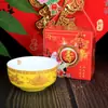 Cuenco de Longevidad para Personas Mayores Caja de Regalo Roja Amarilla Cumpleaños Agradecimiento Set de Cajas Regalo de Retorno Celebración de Longevidad Banquetes de Longevidad