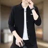 Chaqueta para Hombre Estilo Nuevo Primavera y Otoño Cuello Solapa Cardigan Jacquard Sencillo Casual de Negocios Versátil Suéter de Punto Cardigan