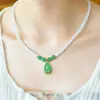 Pingente de Colar de Calcedônia com Incrustação de Cobre e Seda Dourada de Xinjiang para Mulheres, Colar de Contas da Fortuna da Moda, Joia para o Dia das Mães