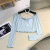 Modelo Grande Promoção em Estoque [Boa Garota Sortuda] Blusa Slim Ombro a Ombro para Usar por Baixo com Corrente de Diamantes Blusa de Manga Comprida Nova Não Aceita Devolução