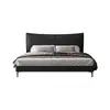 Cama genuína em couro estilo italiano, cama de casal moderna minimalista de luxo leve para quarto principal, cama de casamento italiana minimalista com armazenamento
