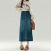 Saia Jeans Feminina de Alta Qualidade Estilo Western 2025 Saia Retro com Fenda Traseira Saia Midi em Linha A Peça para Primavera