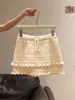 Falda Corta de Punto con Cordones Estilo Retro Coreano para Mujer con Volantes, Adelgazante, Versátil, de Capas y Elástica