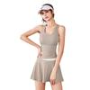Traje Deportivo Delgado de Verano para Mujer Cintura Alta Adelgazante Anti-rozaduras Falda Corta Hueca en Forma de U Hombros Anchos Chaleco sin Sujetador