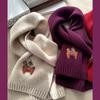 Bufanda romántica morada "Historia de Londres" de 100% lana merino, tejida, bordada, para parejas, estilo invierno.