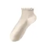 Calcetines con Bordes Fruncidos para Mujer, Temporada de Otoño, Algodón de Xinjiang, Blanco, Versátiles, Calcetines Cortos Sin Costuras, Anti-Pilling, Calcetines de Caña Corta, Estilo Nuevo, Al por Mayor