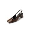 Sandalias de Mujer de Moda Estilo Coreano Combinables de Cuero Genuino Completo con Talón Medio Grueso Cuadrado de Piel Vacuna para Verano 2024
