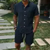Conjunto casual de 2 piezas para hombre, nuevo en Amazon para el verano: Conjunto de Camisa de Manga Corta Lisa Texturizada y Shorts