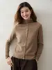 Estilo simples e versátil, gola semi-alta, cardigã de abotoamento simples para mulheres, modelagem que afina, de manga comprida, tricotado, caxemira, suéter de base, casaco de tricô