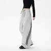Jack Chuan Yang Calça Esportiva Listrada Feminina Verão Pessoa Baixa Seda Gelada Proteção Solar Perna Curva Casual Perna Larga Calça Cargo