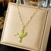Collar Colgante de Pájaro Volador con Esmalte y Pedrería de Alta Gama Venta al por Mayor Transfronteriza Acero Inoxidable Chapado en Oro Cadena para Clavícula Decoración Femenina de Lujo Ligero