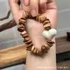Estilo Casual de Cocinero con Madera de Durazno Grano de Café Lavado Oso Pulsera Círculo Único Plato de Mano con Cuentas Budistas Pulsera de Rosario