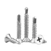 410 tornillos para madera con cabeza avellanada y punta de broca, tornillos autoperforantes y autoperforantes de acero inoxidable, sujetadores para construcción y decoración, especificaciones completas