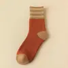 Meias Grossas de Lã para Outono e Inverno com Três Listras, Meias de Terry de Cano Médio Quentes, Meias Versáteis Resistentes ao Frio de Inverno com Solado de Toalha
