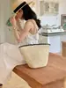2026 Nueva Bolsa de Paja con Borde Negro Bolso Tejido a Mano Bolsa Tote de Hombro de Gran Capacidad para Vacaciones en la Playa