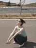 Camisola Fresca Verde sin Mangas Estilo Francés para Mujer, Adecuada para Verano, Top Camiseta de Punto Dulce y Picante