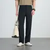 Calça Casual Drapeada com Textura de Sarja de Linho Tencel para Homens 2025 Primavera Trabalho Calças Largas de Cintura Solta