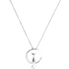 Prata de lei s925 design estilo conto de fadas Gato da Lua colar corrente curta elegante clavícula joia para estudante feminina artística