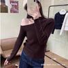 Camiseta Interior de Punto Sexy Off-Shoulder para Mujer Otoño Temprano Cuello Halter Suéter Base Elegante Top Sexy