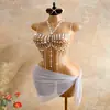 AYJ Cadena de Cuerpo con Borla de Perlas y Cuentas Hecha a Mano, Sujetador de Cadena para Vacaciones en la Playa y Festival de Música, Cadena para el Pecho de Chica Atrevida