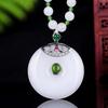 Novo Chinoiserie Natural Grau A Xinjiang Ouro Seda Jade Corrente de Suéter Colar Marca Paz Repolho Pingente Pingente Lótus Jade Branco