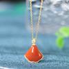 Collar de abanico de ágata roja del sur, plata de ley S925, estilo étnico, estilo antiguo, dorado, colgante de jade para mujer, colgante de falda, cadena de clavícula