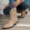 Botas de Cowboy Occidentales Bordadas para Mujer 2026 Otoño Nuevas Tacón Grueso Versátiles de Media Pantorrilla Retro Corte en V Tallas Grandes Botas Martin al por Mayor