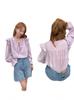 Foto Real de Primavera Nuevo Estilo Coreano Romántico Elegante con Volantes Cordón Encaje Camisa de Manga Larga Falda con Tirantes para Mujer 2 Colores