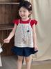 Temporada de Campo de Trigo Ropa Infantil Estilo Coreano 2025 Nuevo Verano Top Floral de Tirantes para Niñas Bebé Camiseta de Manga Corta Estilosa