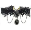 Accesorios Temáticos Oscuros para Adultos, Gargantilla de Encaje Negro, Joyería de Cristal, Cadena para Clavícula Hecha a Mano, Collar Peculiar para Cosplay