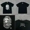 Camiseta unisex de manga curta da marca tendência BAPE, co-branded com design de camuflagem de cabeça de macaco, caimento solto de alta qualidade