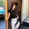 Tiro real: Camiseta feminina cinza com gola, estilo blusa de duas peças, manga curta, novo estilo verão 2026, top estiloso e justo 17759
