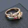 Moda estilo coreano simple anillo de doble fila mariposa micro color circón anillo de circón arcoíris de siete colores Venta caliente de comercio electrónico