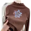 Ropa interior térmica para niñas Otoño Invierno Nueva Elegante Cuello Semi-Alto Forro Polar Ropa interior para niños Niña Pequeña Camiseta de Manga Larga con Volantes