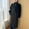 Novo casaco de lã dupla face outono e inverno para mulheres, longo, solto, simples, com gola de terno, feito de lã pura