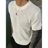Estilo Old Money Tejido Hueco Seda de Hielo Manga Corta Ropa de Verano para Hombre Fresca Transpirable Malla Camiseta de Media Manga