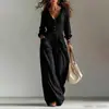 Ropa de mujer transfronteriza europea y americana 2026, nuevo mono casual de moda de otoño con bolsillo y cuello en V de manga larga