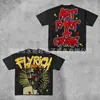 Camiseta de Manga Corta Distintiva Street Hip-Hop Retro Americano Lavada Antigua a la Moda Casual Top Primavera y Verano Nuevo