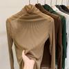 Camiseta interior de encaje con cuello alto para mujer, otoño e invierno, ropa interior nueva 2023, top de malla sexy popular pequeño europeo