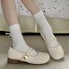 Zapatos Mary Jane Blancos a Juego, Punta Redonda, Boca Baja, Tacón Grueso para Mujer, Nuevos Zapatos Franceses Retro de Verano 2025