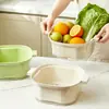Cesta de escorrer antibacteriana de camada dupla, bacia espessada para lavar vegetais, cesta de lavar vegetais para pia de cozinha, bacia para lavar e escorrer frutas, bandeja de frutas