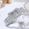 Novo Relógio de Pulso Feminino de Quartzo Quadrado com Pedras Inteiras Moda Transfronteiriça Relógio de Luxo Leve com Pedras Inteiras Digital Moda Relógio Feminino