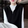 Colete Cardigan de Tricô com Capuz 100% Lã Novo Outono/Inverno 2026 para Mulheres, Colete Camada Liso sem Mangas